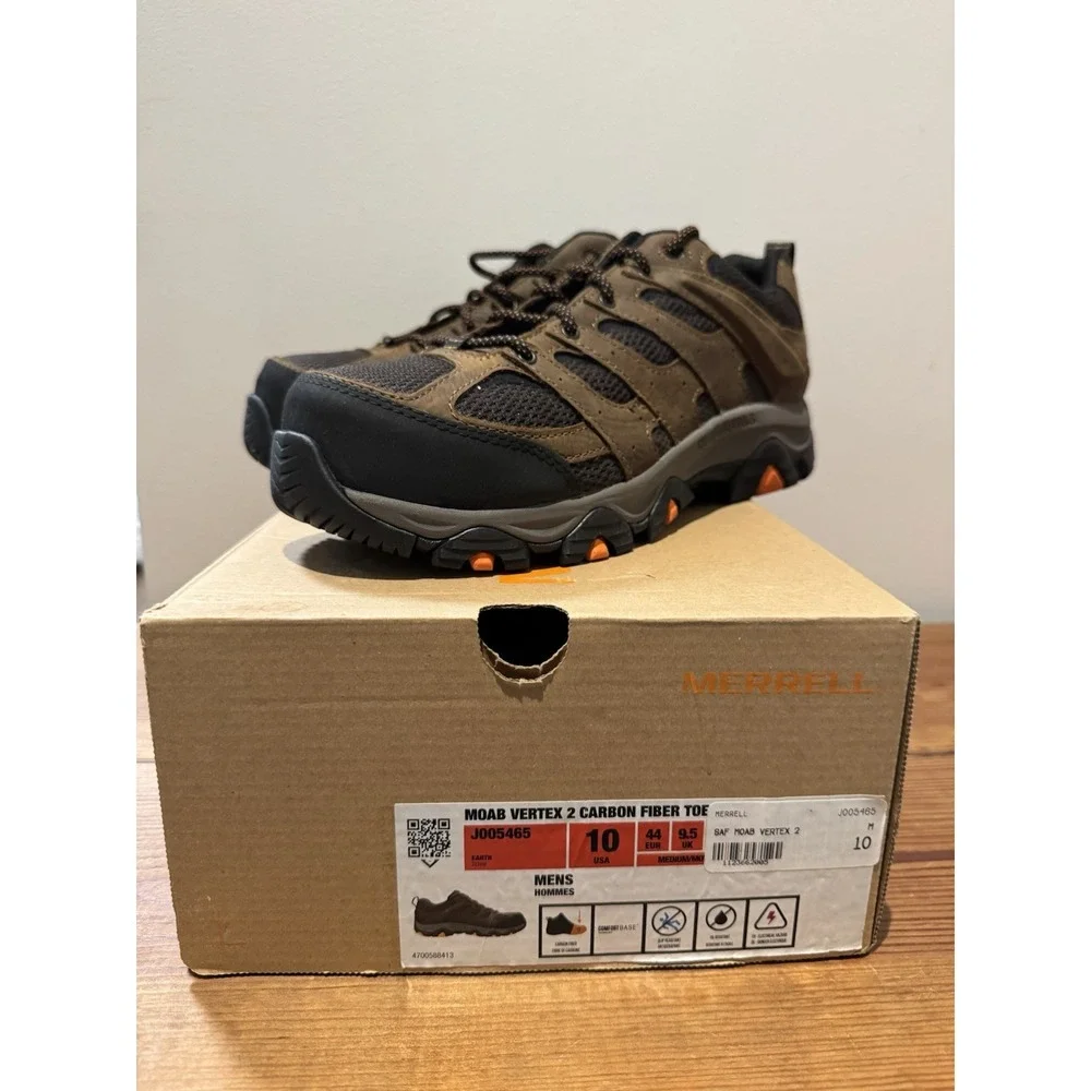 Merell Moab Vertex 2 Carbon Fiber Safety Toe Work Shoes Earth Mens Size 10 New